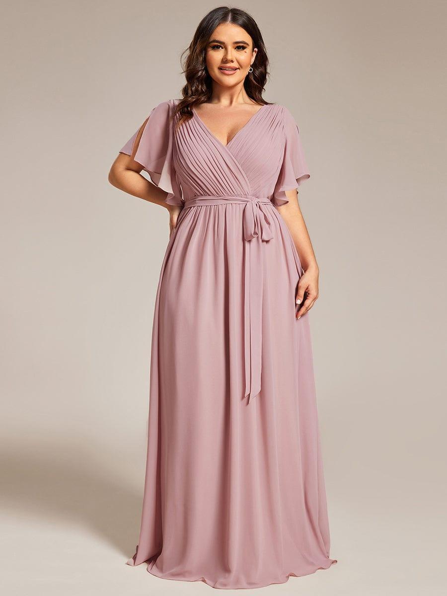 V-Neck Flutter Sleeve Floor-Length A-Line Chiffon Evening Dress #color_Dusty Rose