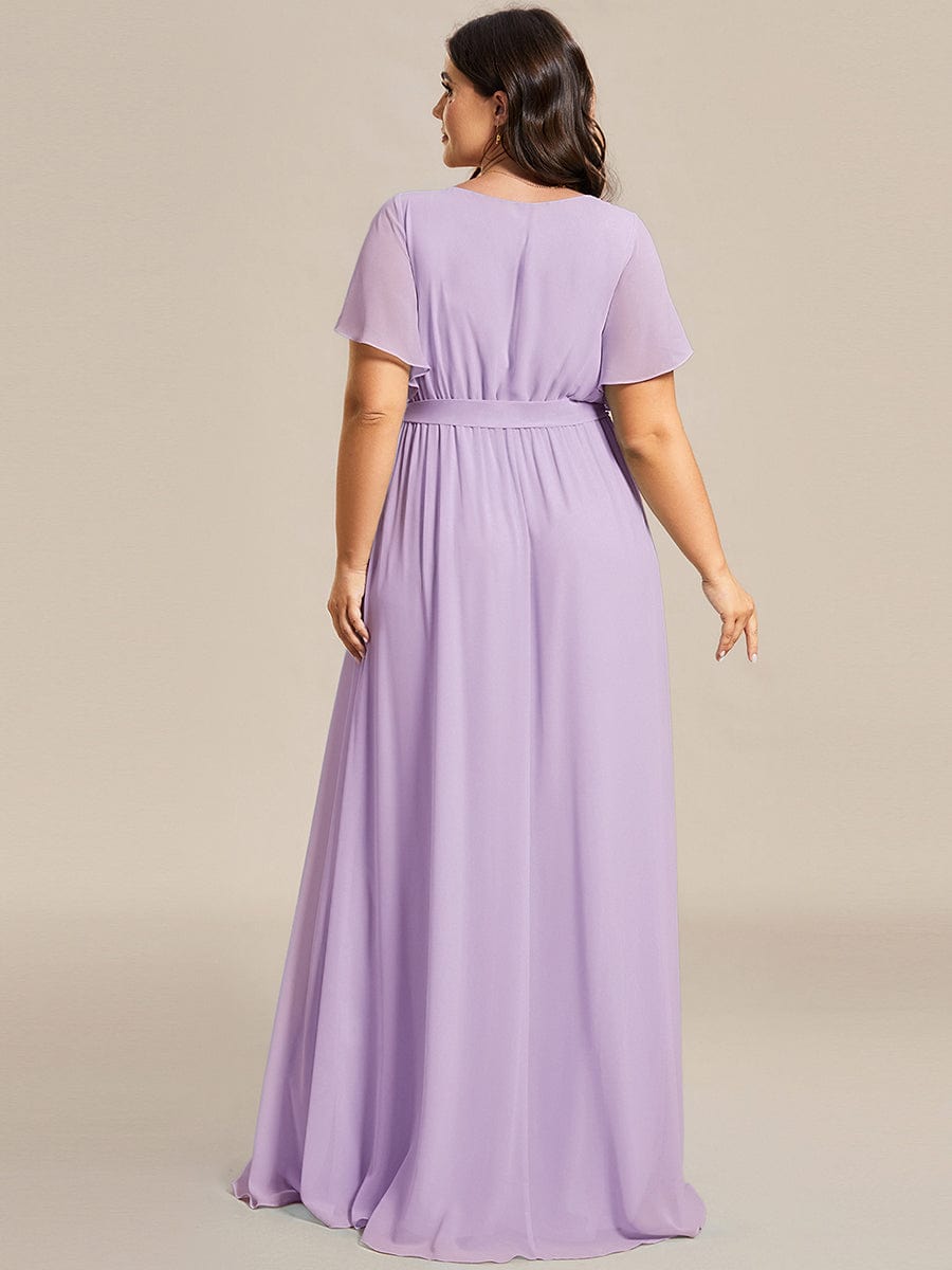 V-Neck Flutter Sleeve Floor-Length A-Line Chiffon Evening Dress #color_Frosted Lilac