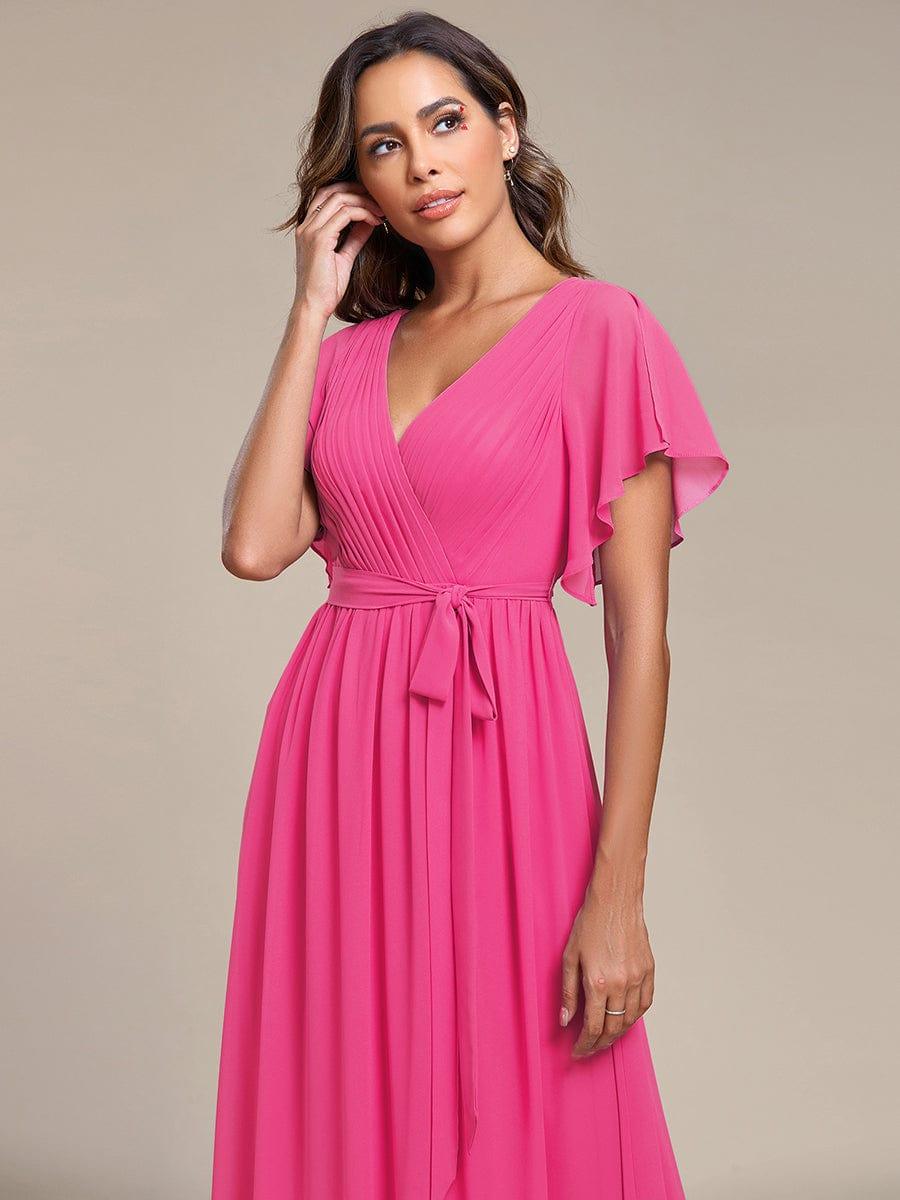 A-Line Pleated Chiffon Tie-Waist Bridesmaid Dress #color_Hot Pink