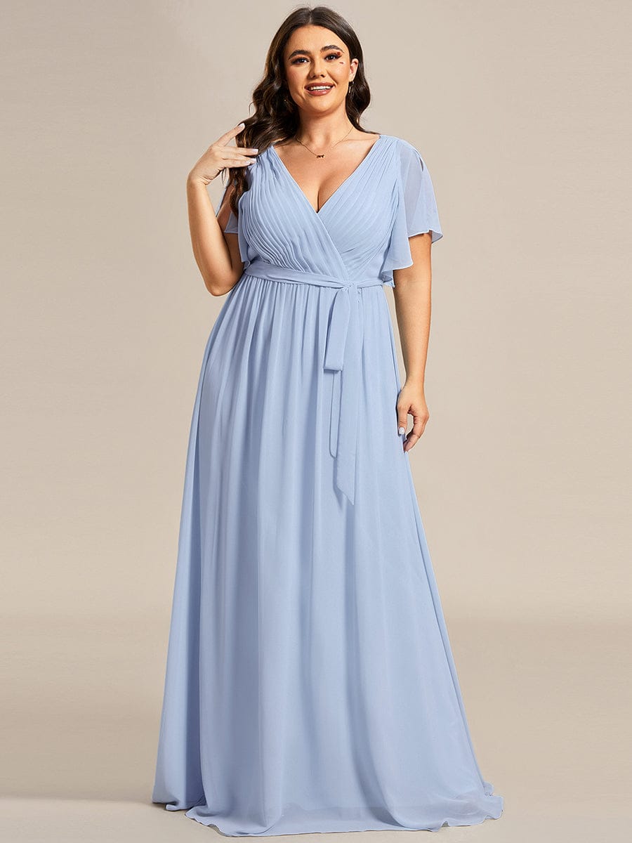 V-Neck Flutter Sleeve Floor-Length A-Line Chiffon Evening Dress #color_Ice Blue