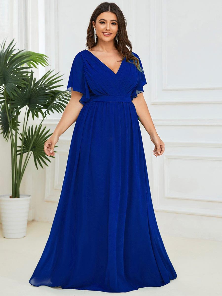 A-Line Pleated Chiffon Tie-Waist Bridesmaid Dress #color_Sapphire Blue