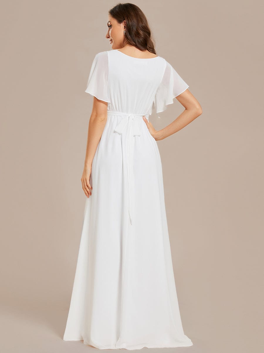 A-Line Pleated Chiffon Tie-Waist Bridesmaid Dress #color_White