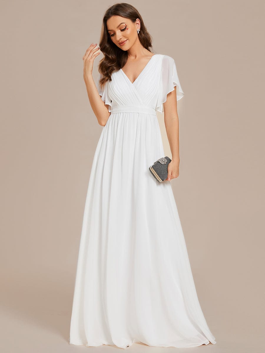 A-Line Pleated Chiffon Tie-Waist Bridesmaid Dress #color_White