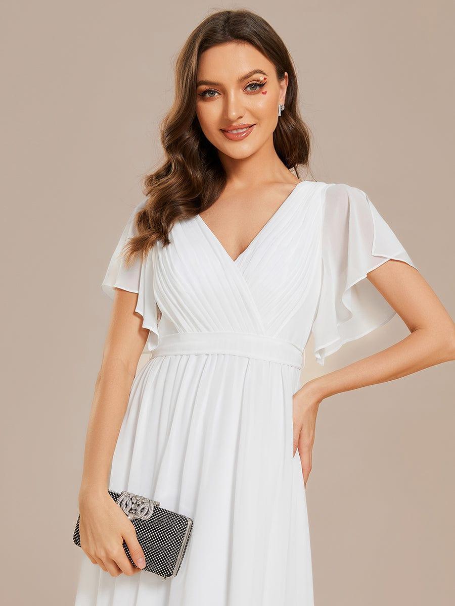 V-Neck Flutter Sleeve Floor-Length A-Line Chiffon Evening Dress #color_White
