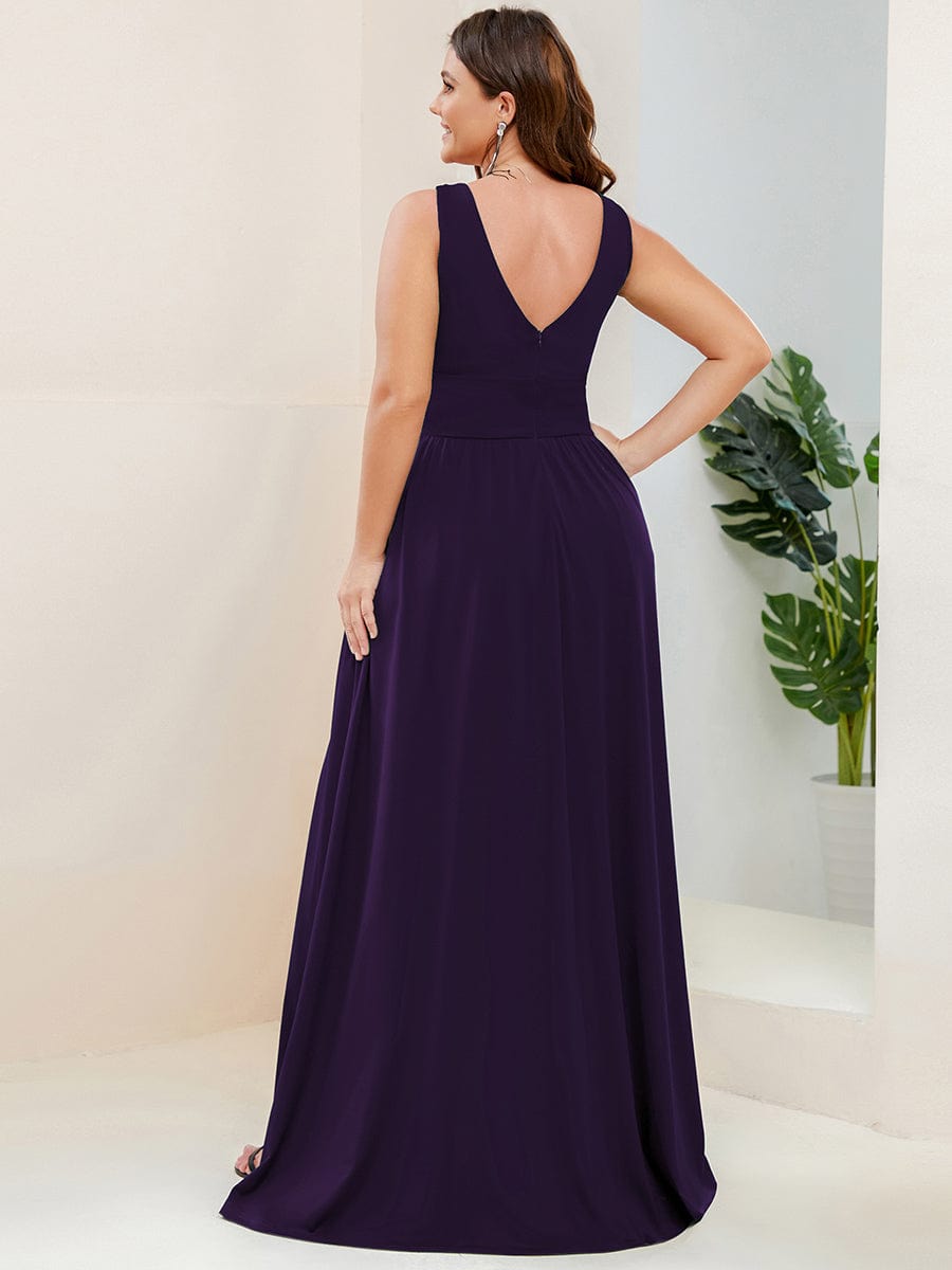 V-Neck High Slit Empire Waist Floor-Length Evening Dress #color_Dark Purple