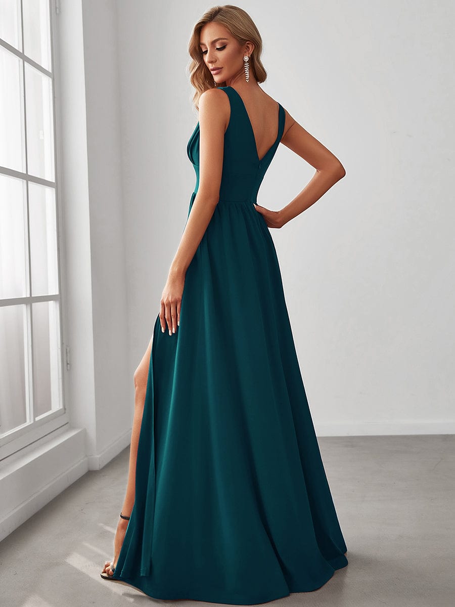 Custom Size V-Neck High Slit Empire Waist Floor-Length Evening Dress