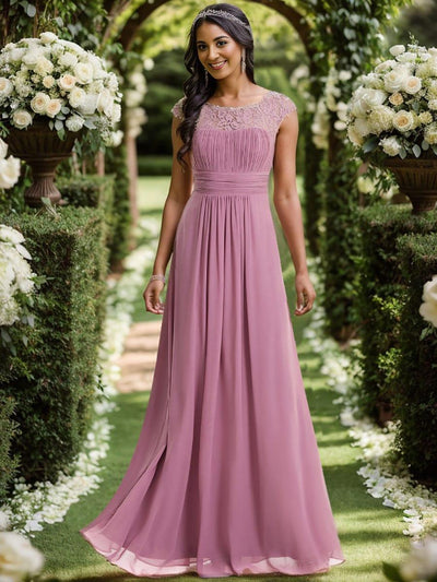 Lace Chiffon Long Bridesmaid Dress with Open Back #Color_Purple Orchid