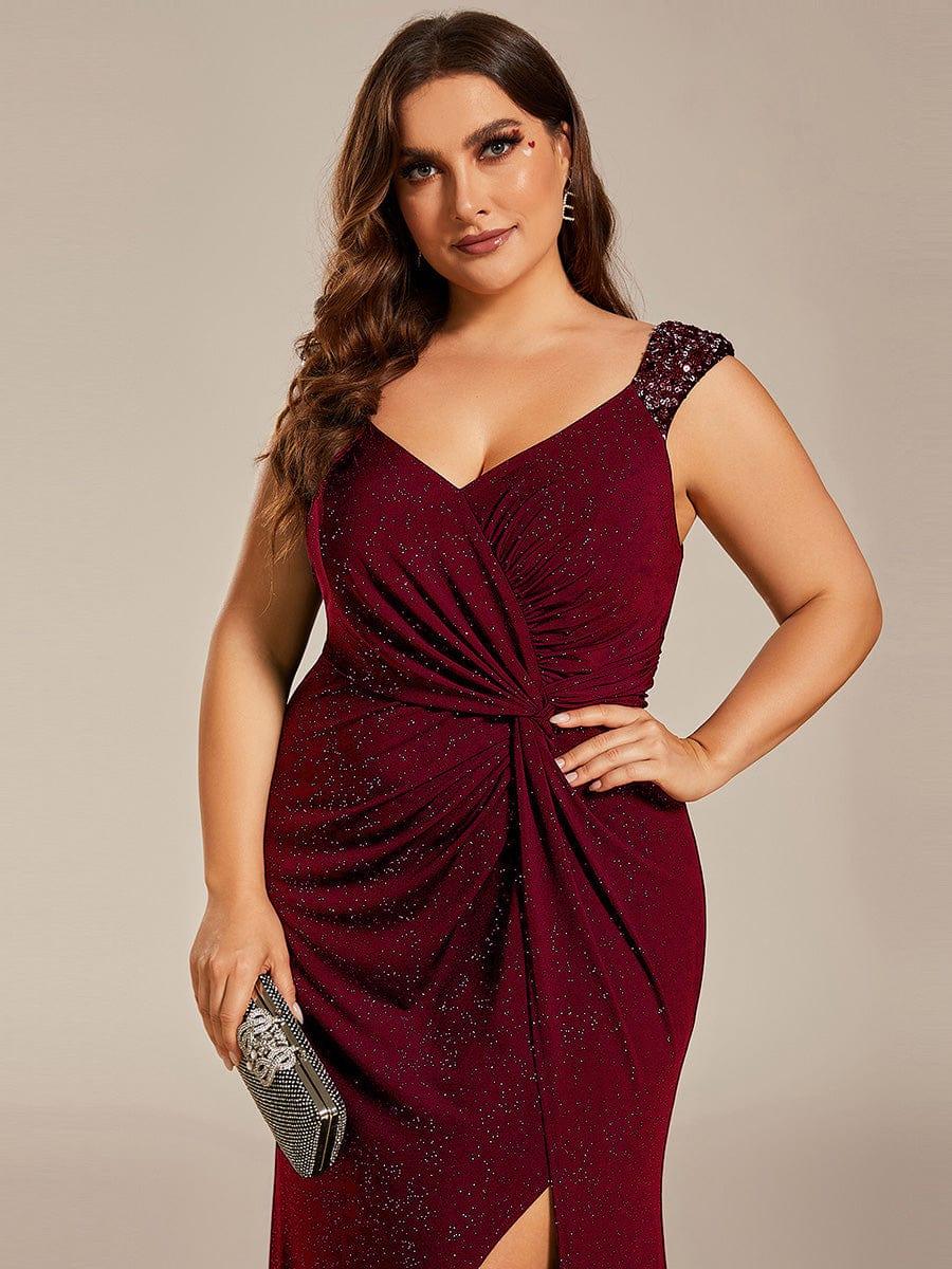 Elegant Sequin Prom Dress #color_Burgundy