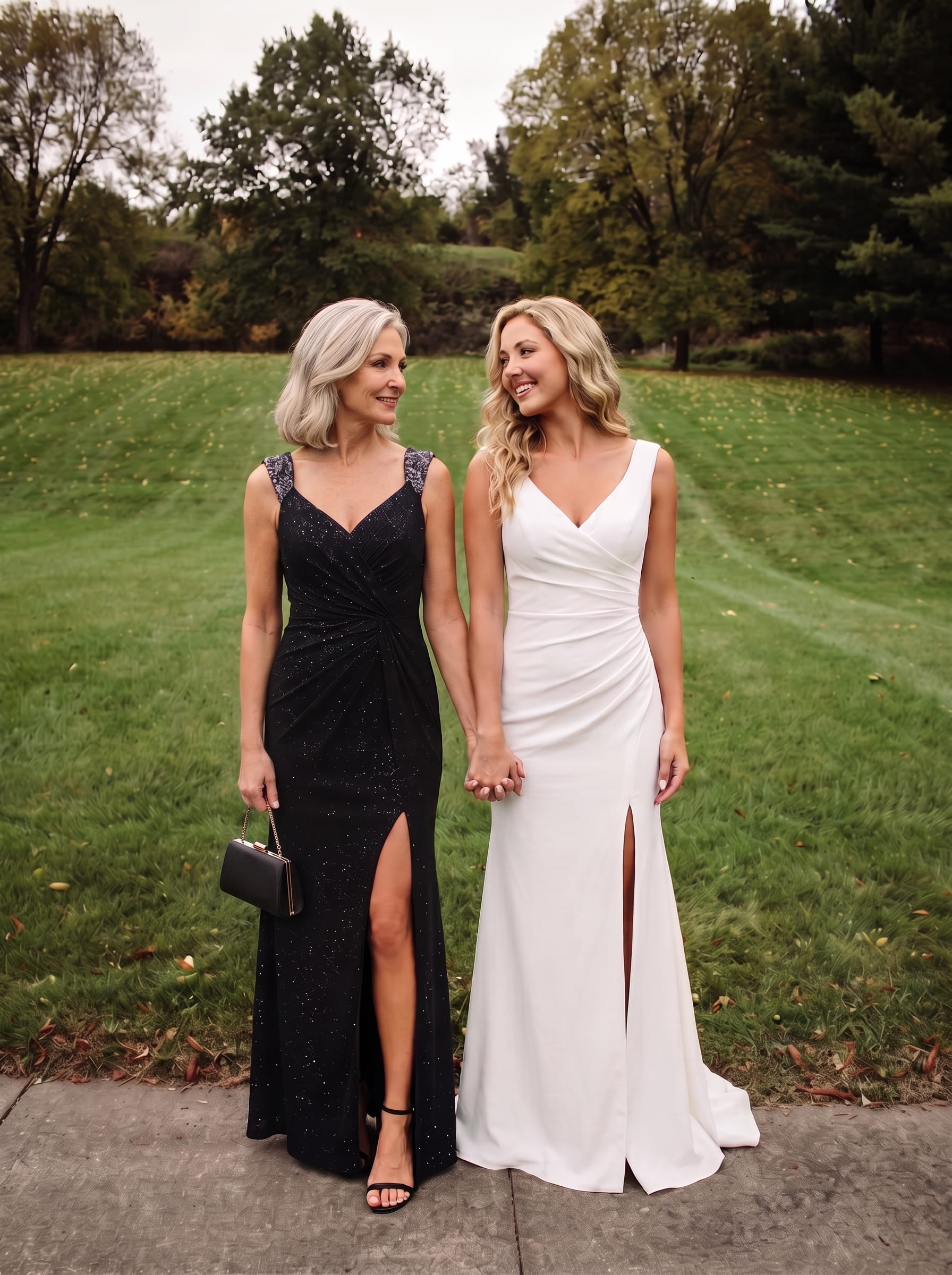Elegant Sequin V Neck High Slit Evening Dress #color_Black