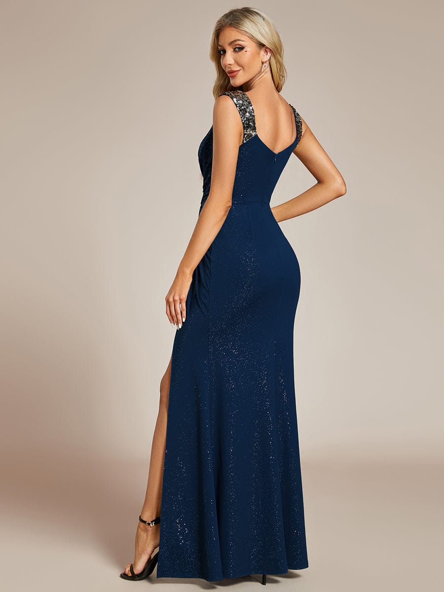 Elegant Sequin V Neck High Slit Evening Dress