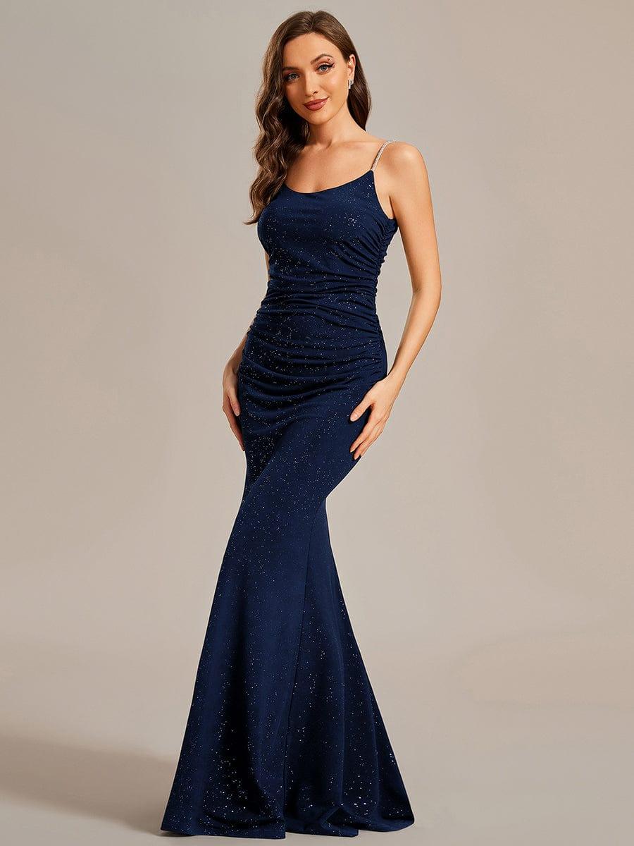 Sparkling Glitter Spaghetti Strap Open Back Bodycon Evening Dress #color_Navy Blue