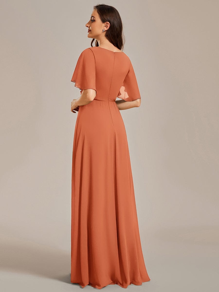 Elegant Chiffon Applique Evening Dress with Flutter Sleeves #color_Brandied Melon