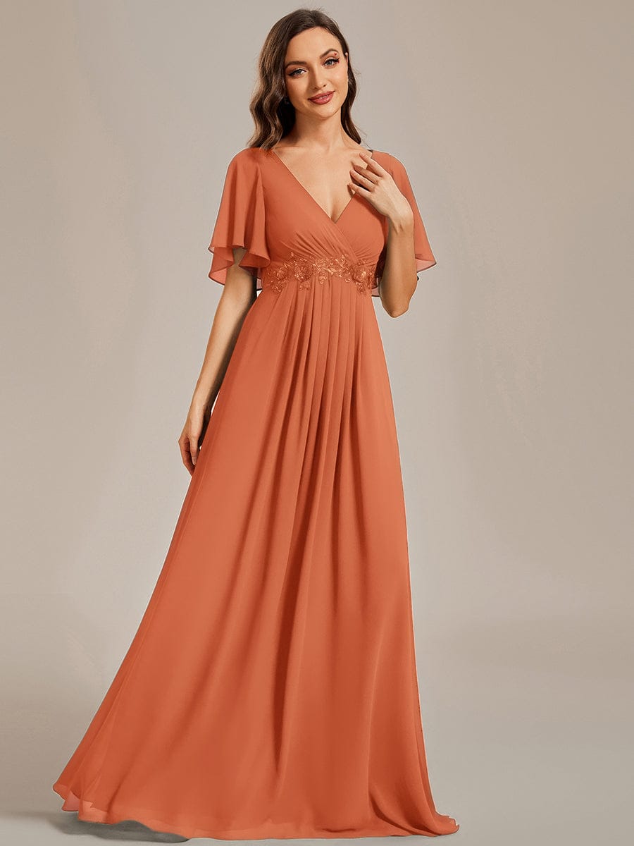 Elegant Chiffon Applique Evening Dress with Flutter Sleeves #color_Brandied Melon