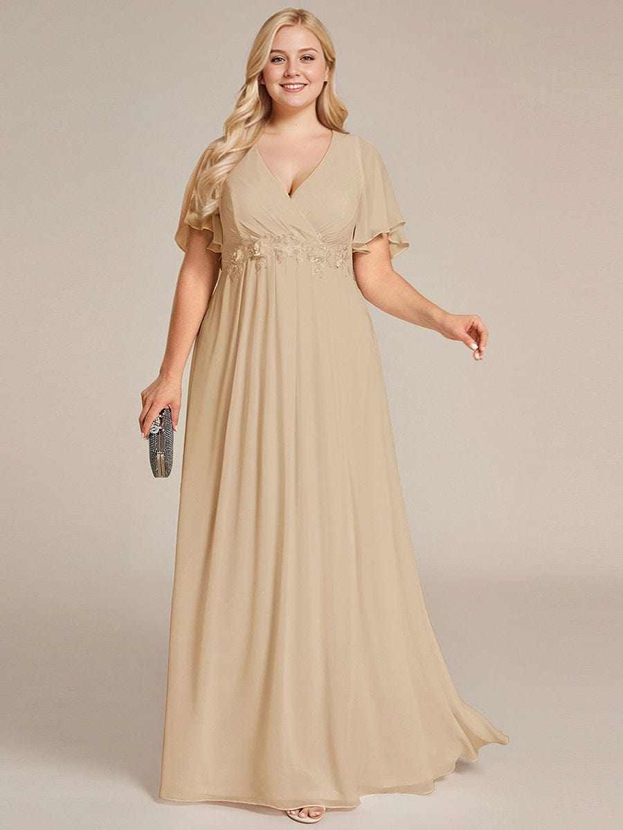 Elegant Chiffon Applique Evening Dress with Flutter Sleeves #color_Champagne