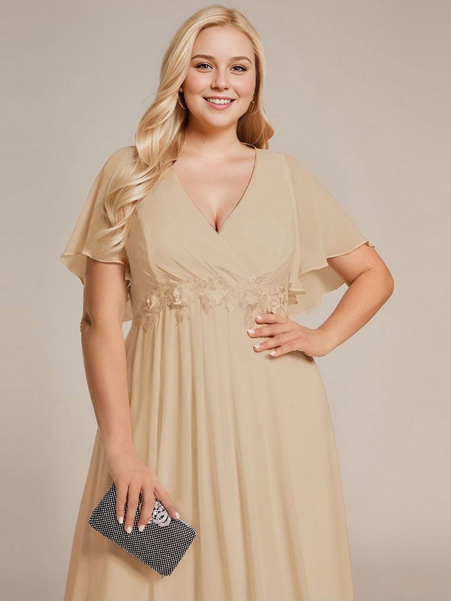 Elegant Chiffon Applique Evening Dress with Flutter Sleeves #color_Champagne