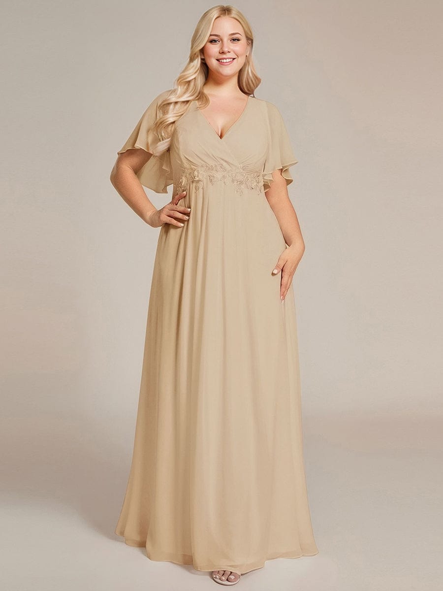Elegant Chiffon Applique Evening Dress with Flutter Sleeves #color_Champagne