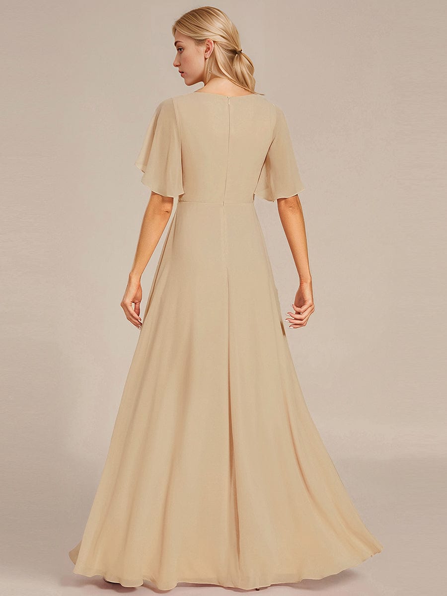 Elegant Chiffon Applique Evening Dress with Flutter Sleeves #color_Champagne