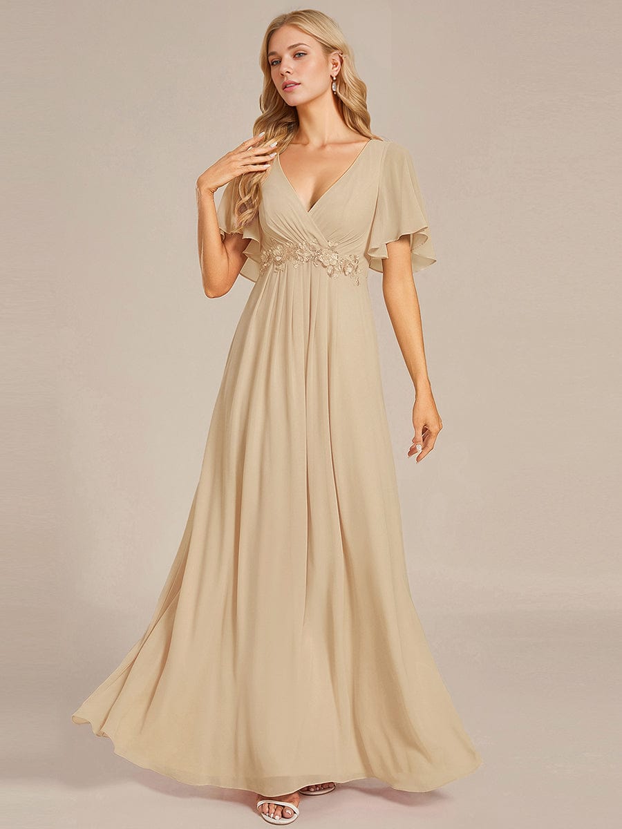 Elegant Chiffon Applique Evening Dress with Flutter Sleeves #color_Champagne