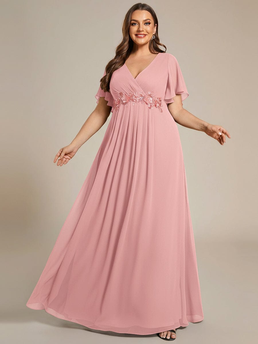 Elegant Chiffon Applique Evening Dress with Flutter Sleeves #color_Dusty Rose