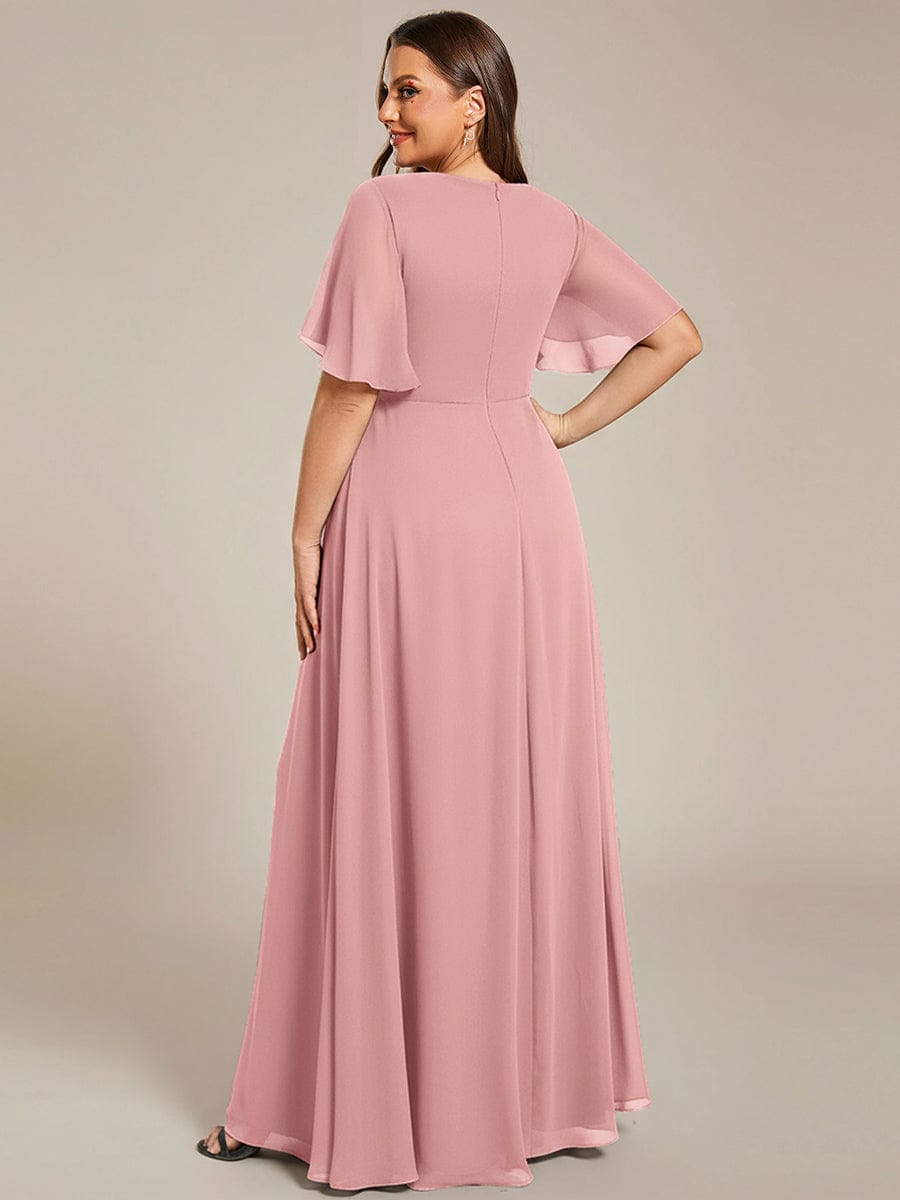 Elegant Chiffon Applique Evening Dress with Flutter Sleeves #color_Dusty Rose