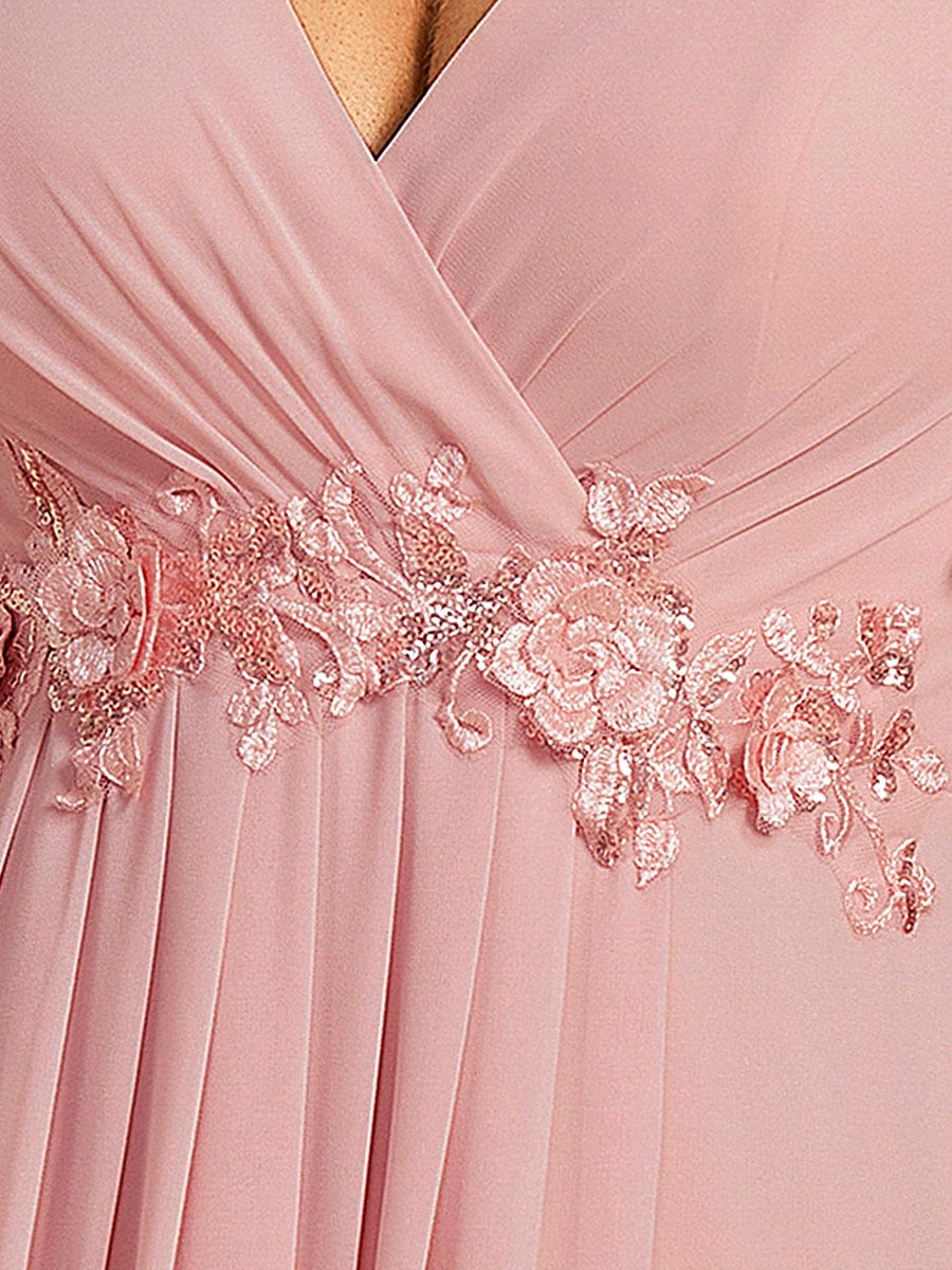 Elegant Chiffon Applique Evening Dress with Flutter Sleeves #color_Dusty Rose