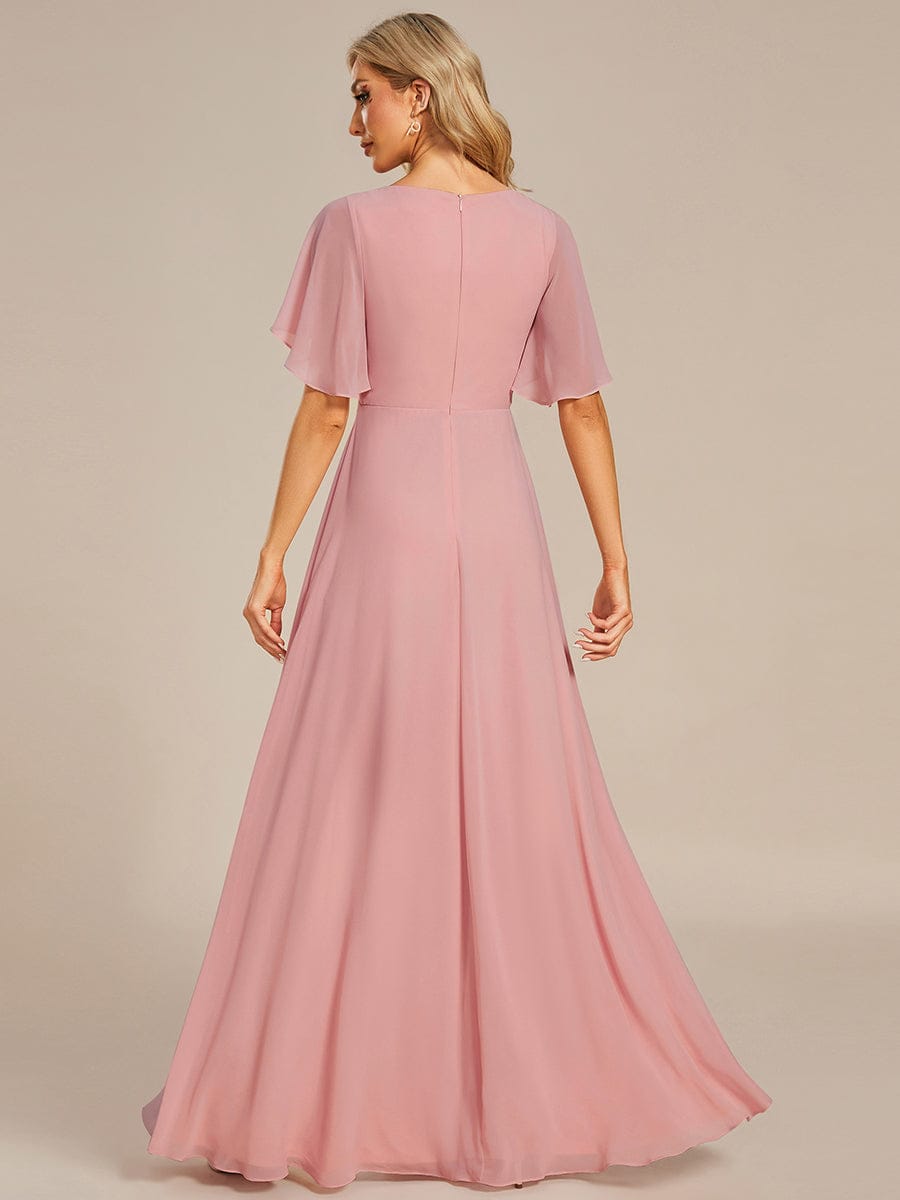 Elegant Chiffon Applique Evening Dress with Flutter Sleeves #color_Dusty Rose