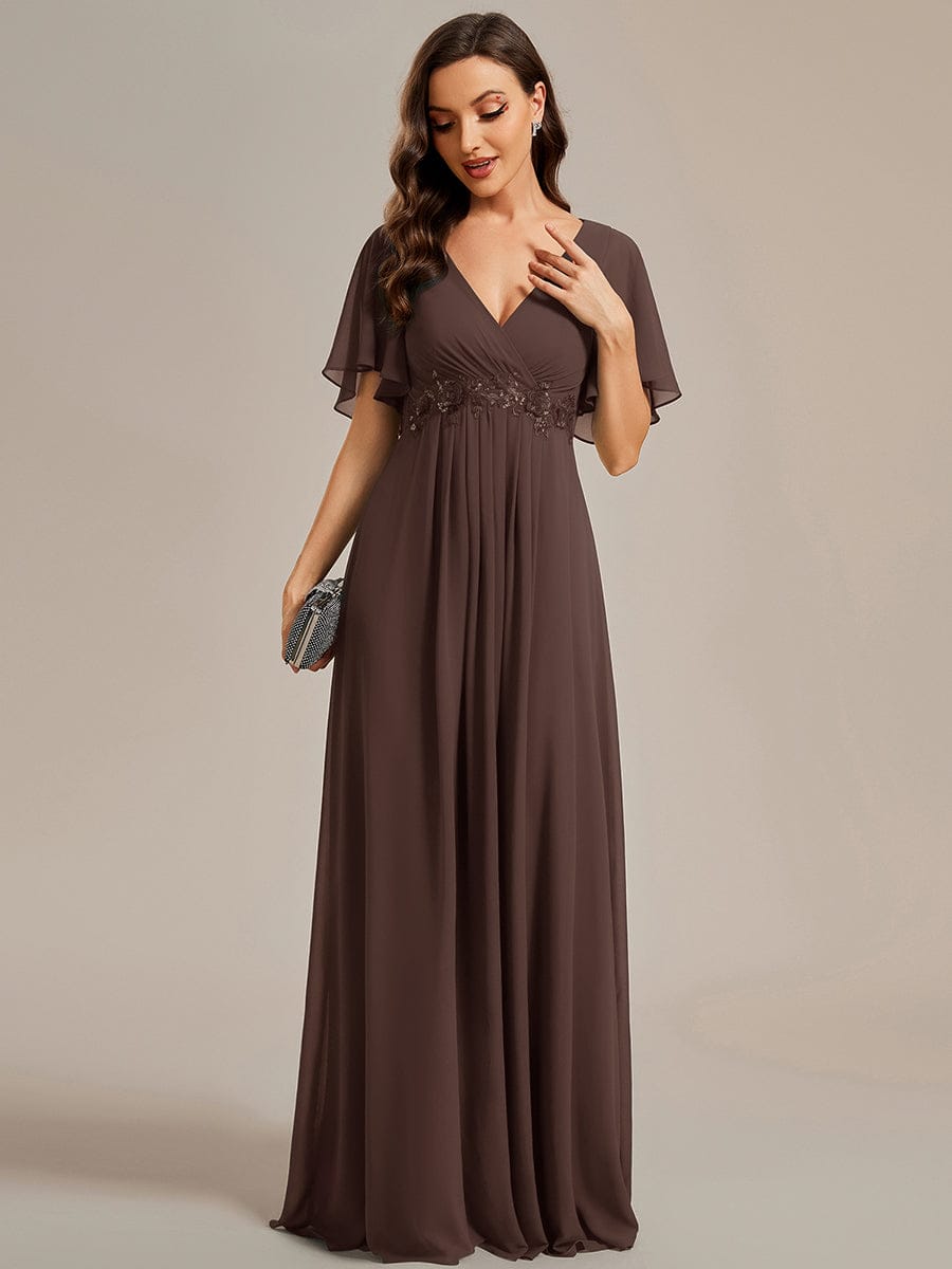 Elegant Chiffon Applique Evening Dress with Flutter Sleeves #color_Brandied Melon