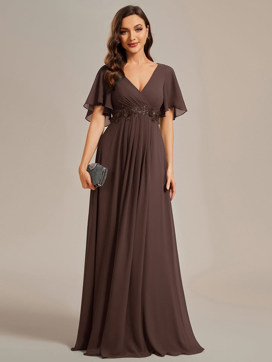 Elegant Chiffon Applique Evening Dress with Flutter Sleeves #color_Brandied Melon