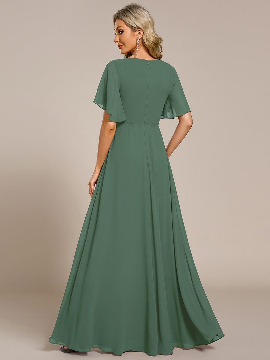 Elegant Chiffon Applique Wedding Guest Dress with Flutter Sleeves #color_Eucalyptus Green