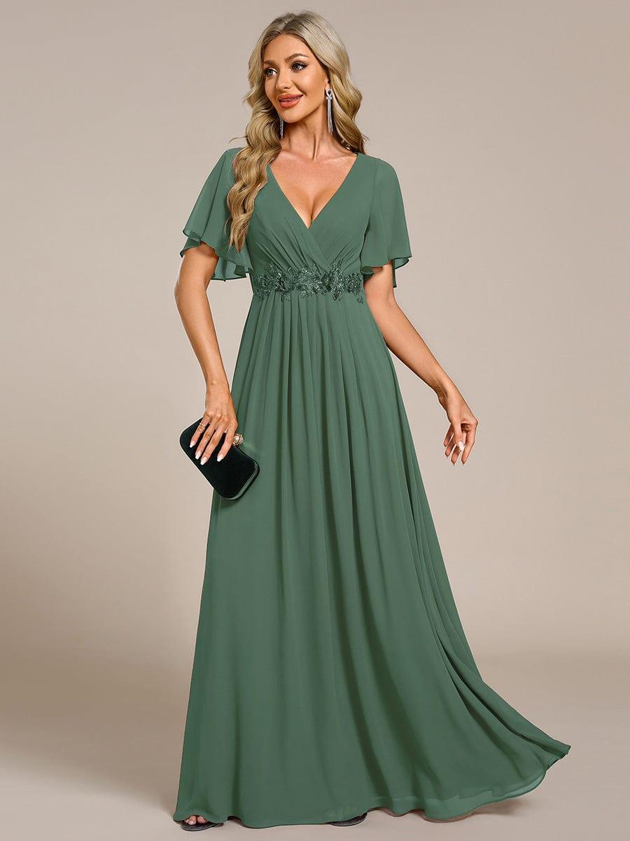 Elegant Chiffon Applique Wedding Guest Dress with Flutter Sleeves #color_Eucalyptus Green