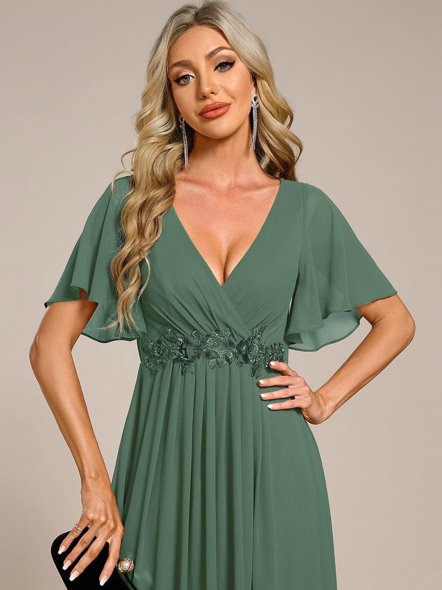 Elegant Chiffon Applique Wedding Guest Dress with Flutter Sleeves #color_Eucalyptus Green