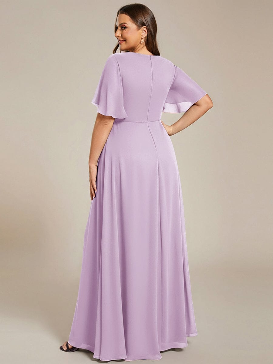 Elegant Chiffon Applique Evening Dress with Flutter Sleeves #color_Frosted Lilac