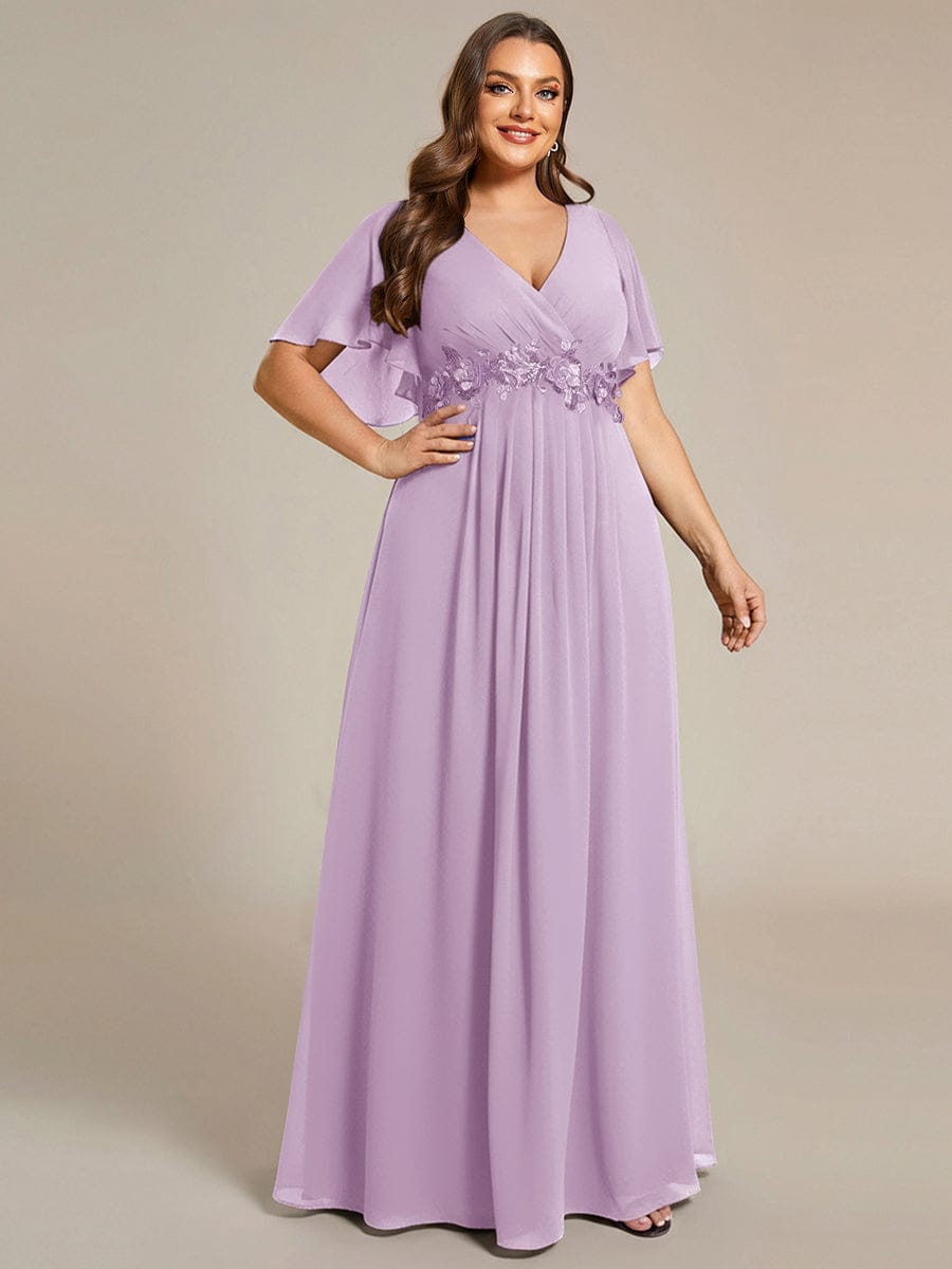 Elegant Chiffon Applique Evening Dress with Flutter Sleeves #color_Frosted Lilac