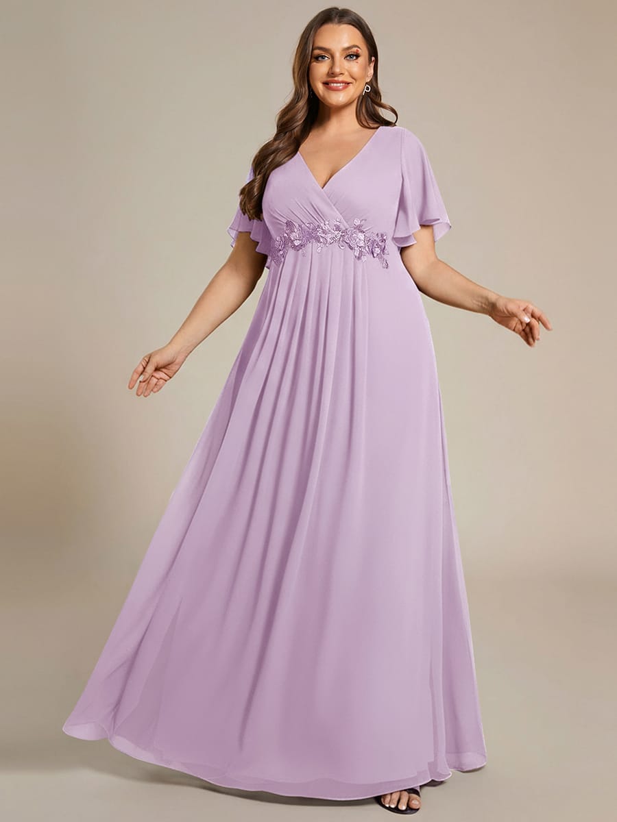 Elegant Chiffon Applique Evening Dress with Flutter Sleeves #color_Frosted Lilac