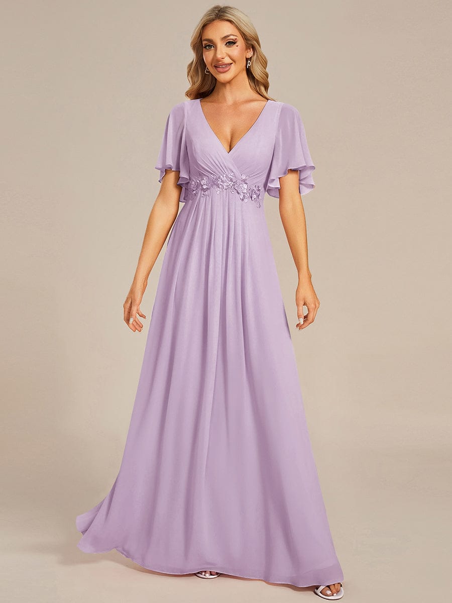Elegant Chiffon Applique Evening Dress with Flutter Sleeves #color_Frosted Lilac