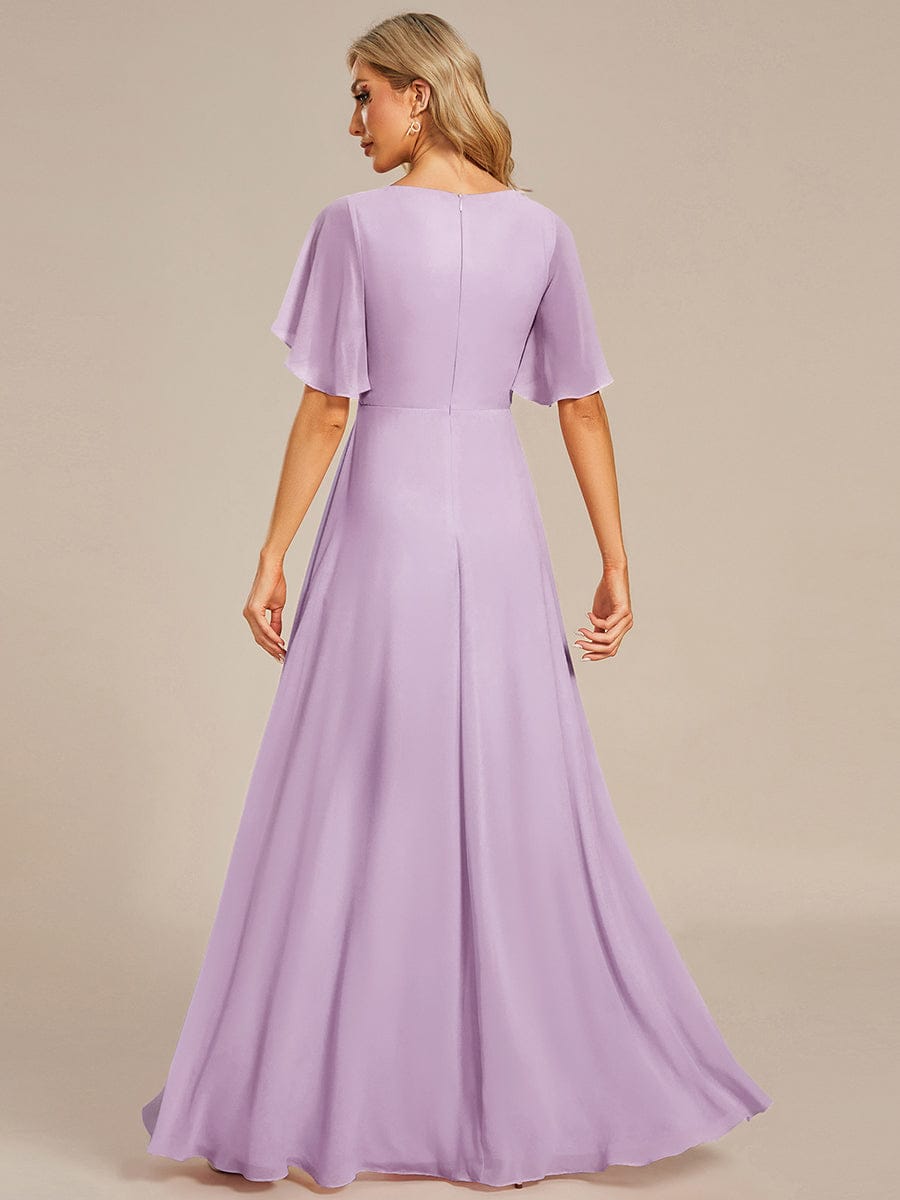 Elegant Chiffon Applique Evening Dress with Flutter Sleeves #color_Frosted Lilac