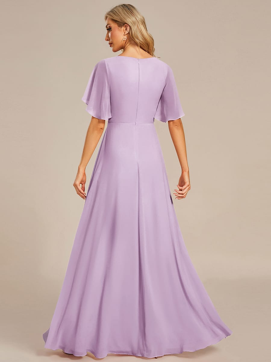 Elegant Chiffon Applique Evening Dress with Flutter Sleeves #color_Frosted Lilac