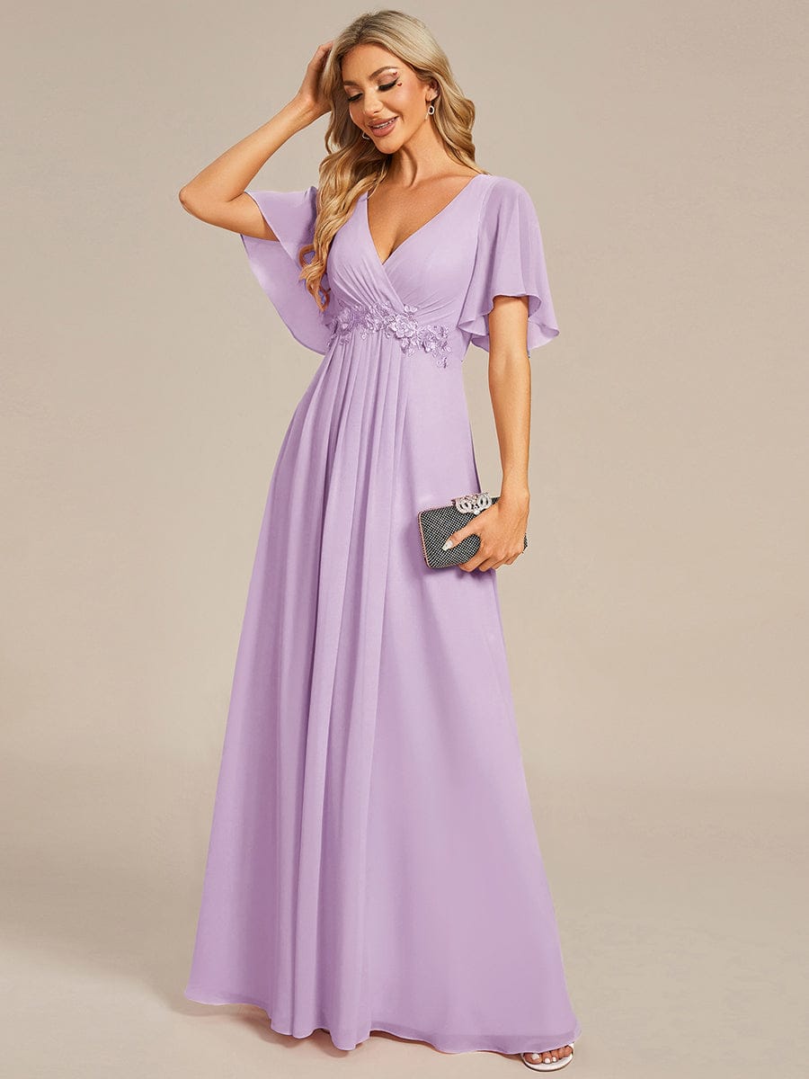 Elegant Chiffon Applique Evening Dress with Flutter Sleeves #color_Frosted Lilac