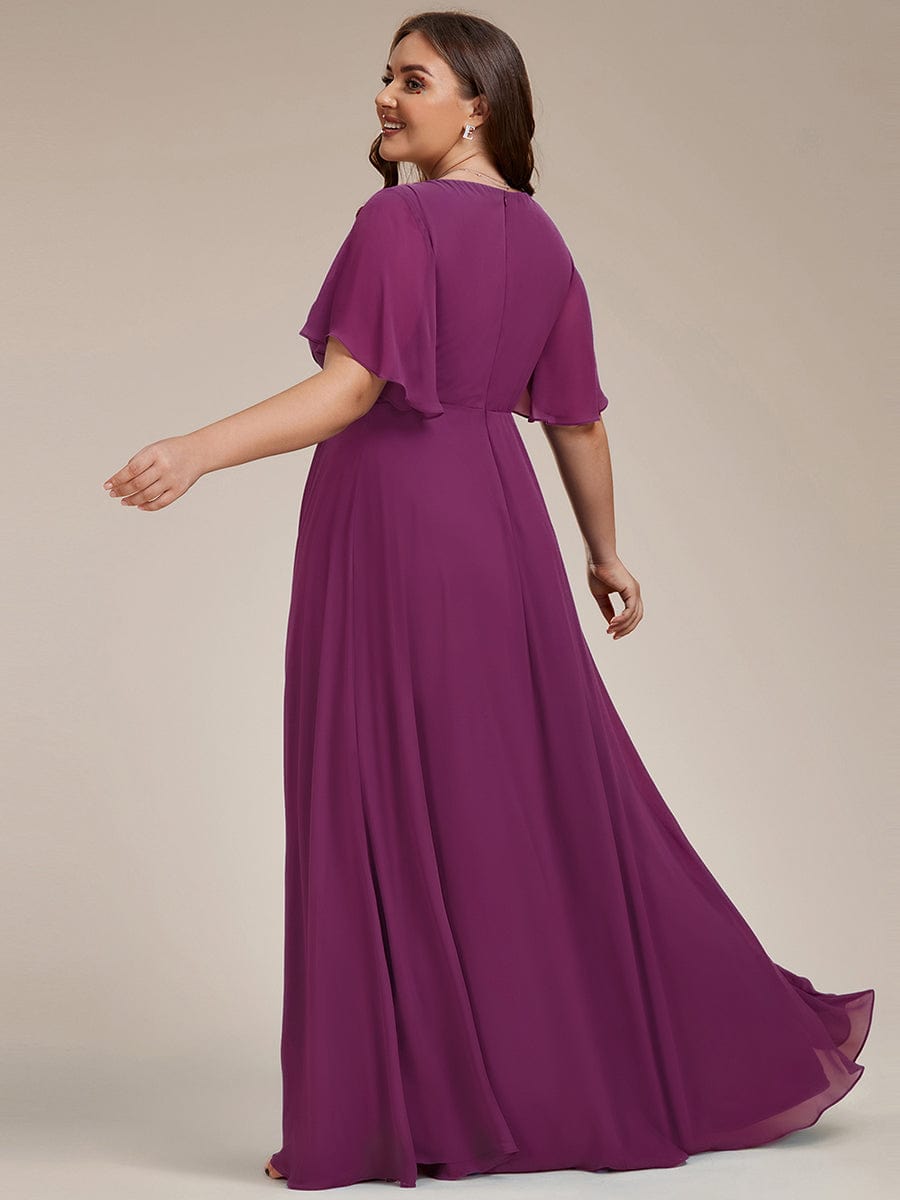 Elegant Chiffon Applique Evening Dress with Flutter Sleeves #color_Fuchsia
