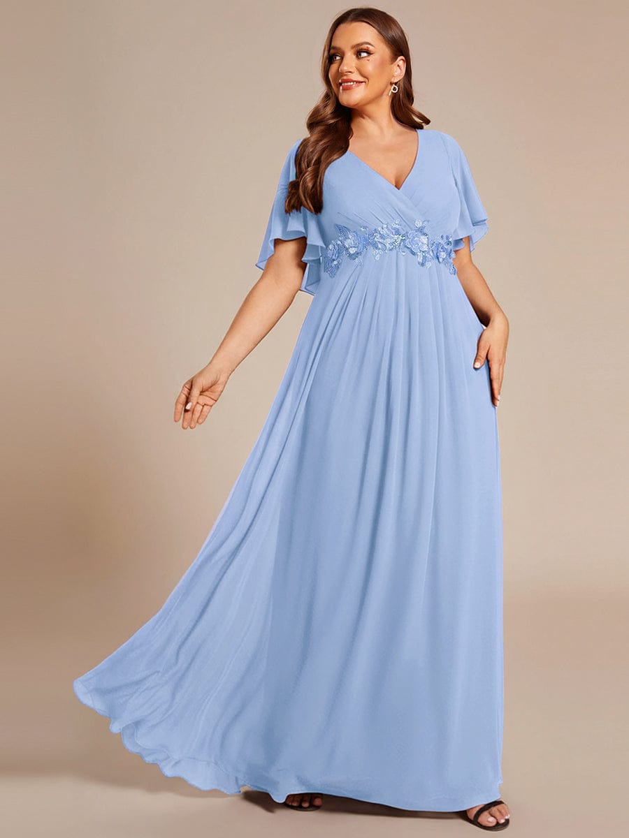 Elegant Chiffon Applique Evening Dress with Flutter Sleeves #color_Ice Blue