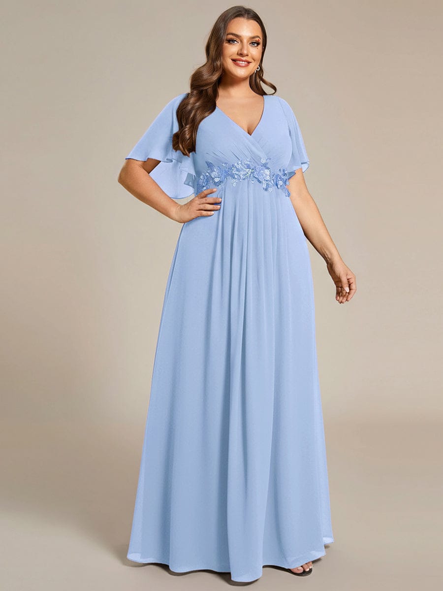 Elegant Chiffon Applique Evening Dress with Flutter Sleeves #color_Ice Blue