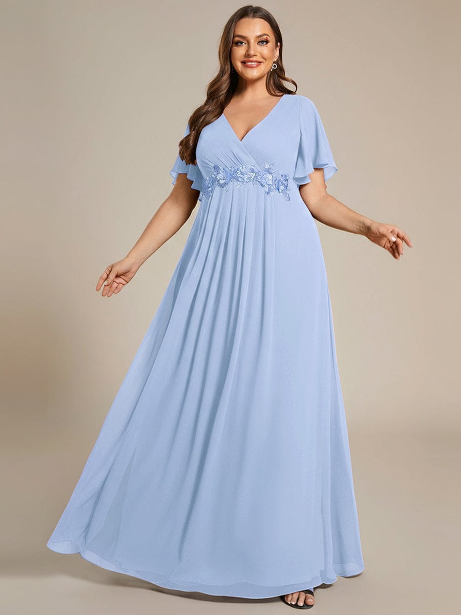 Elegant Chiffon Applique Evening Dress with Flutter Sleeves #color_Ice Blue
