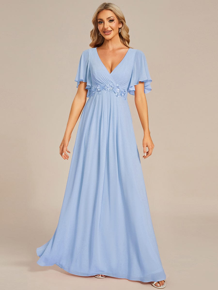 Elegant Chiffon Applique Evening Dress with Flutter Sleeves #color_Ice Blue