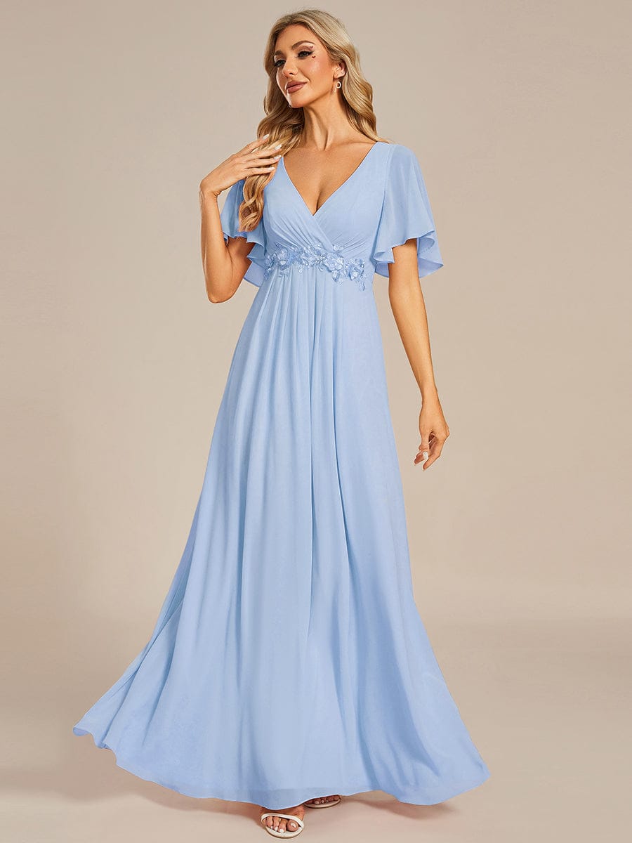 Elegant Chiffon Applique Evening Dress with Flutter Sleeves #color_Ice Blue