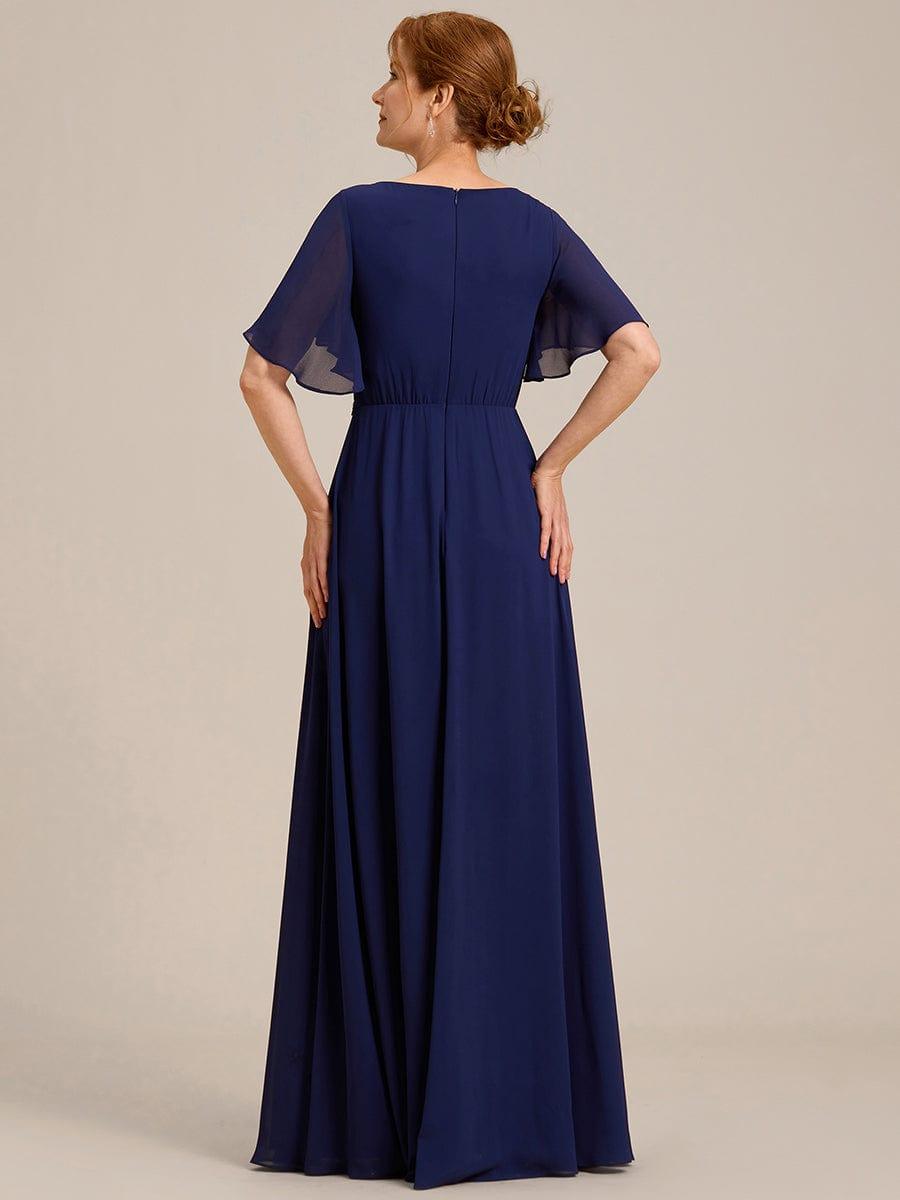 Elegant Chiffon Applique Evening Dress with Flutter Sleeves #color_Navy Blue