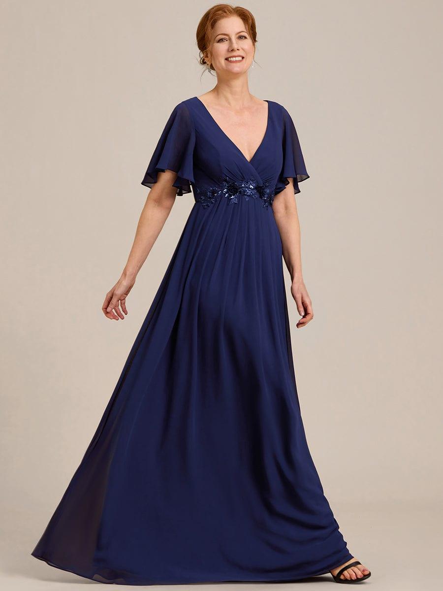 Elegant Chiffon Applique Evening Dress with Flutter Sleeves #color_Navy Blue