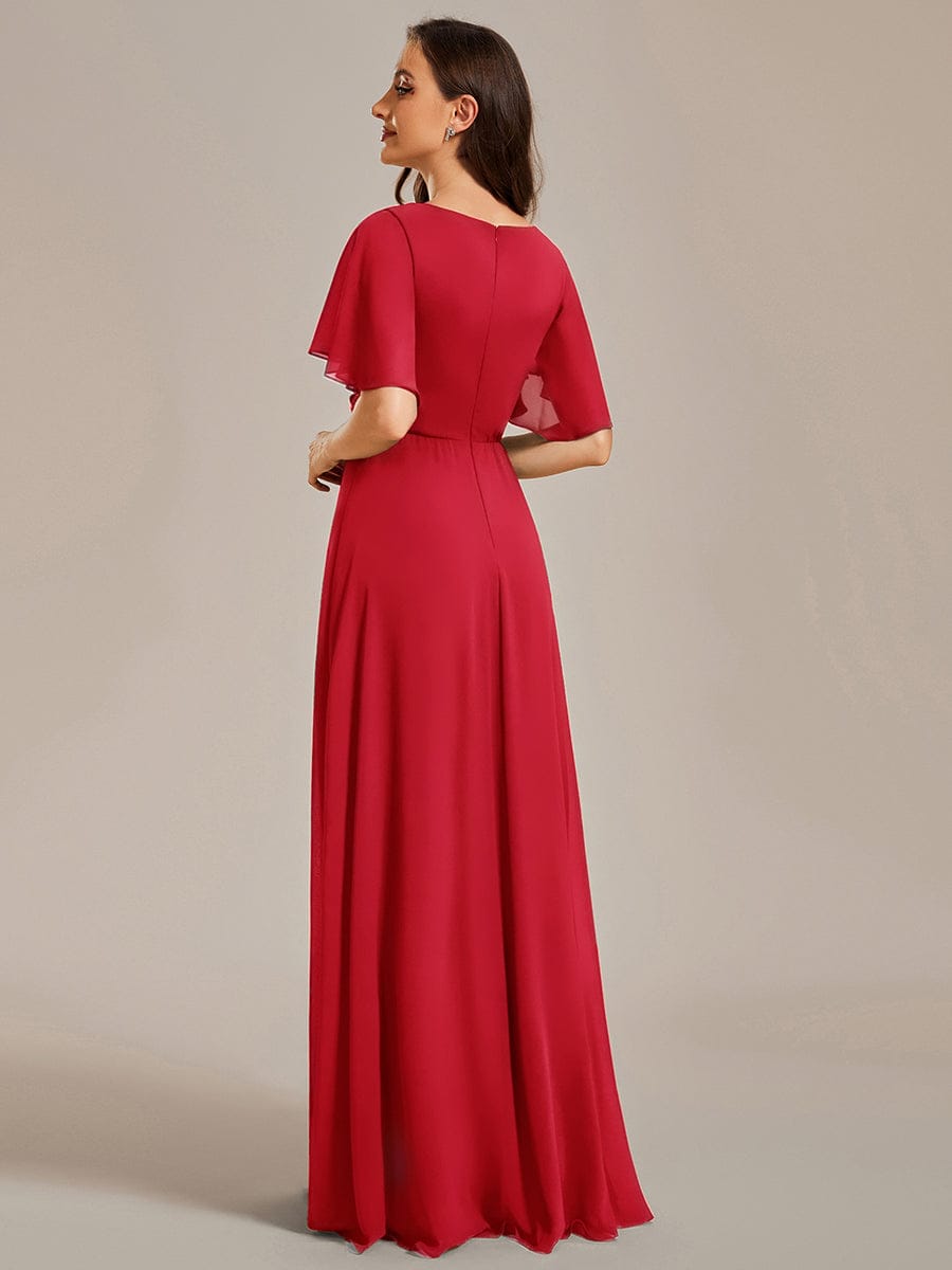 Elegant Chiffon Applique Evening Dress with Flutter Sleeves #color_Red