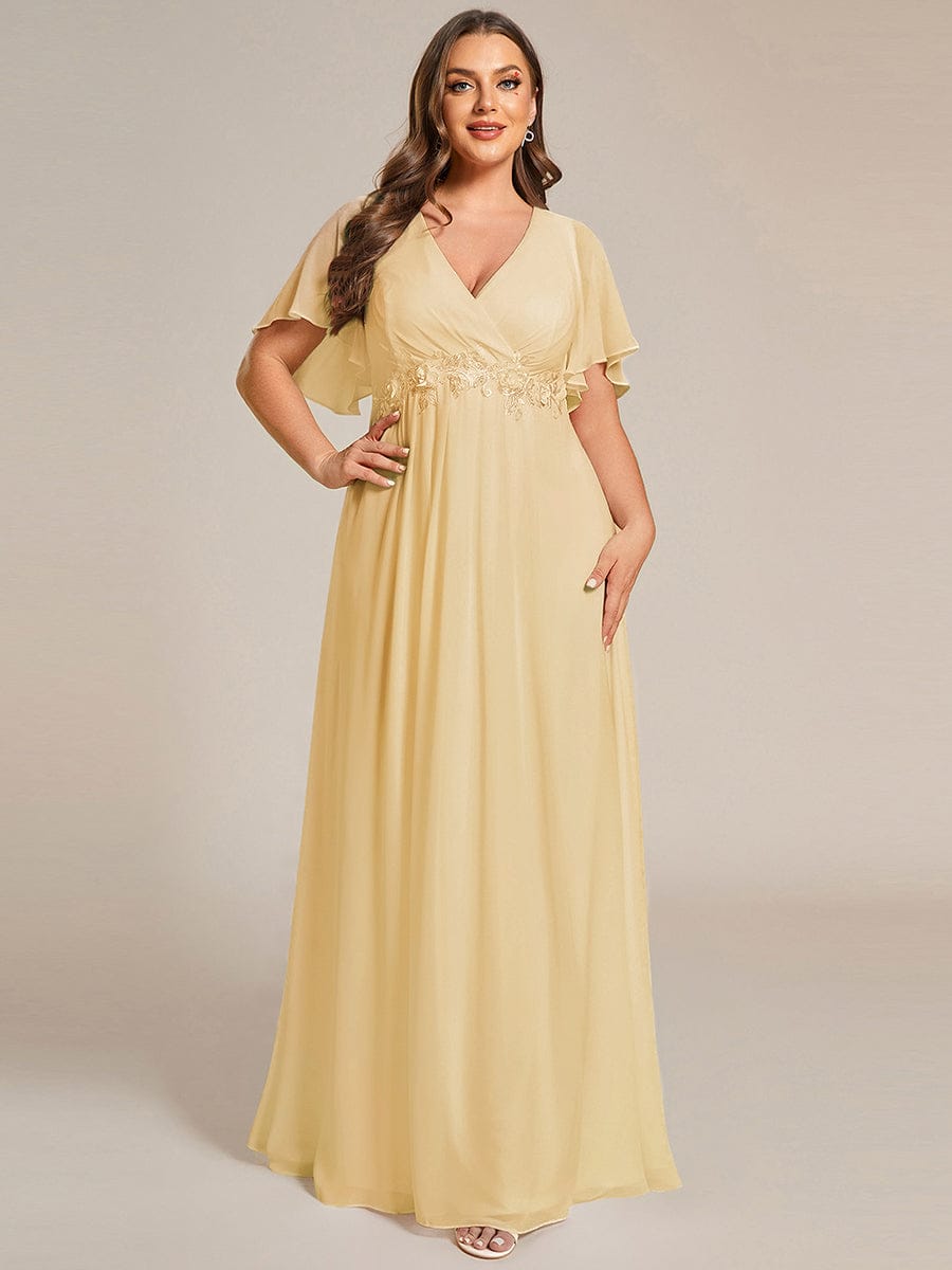 Elegant Chiffon Applique Evening Dress with Flutter Sleeves #color_Yellow