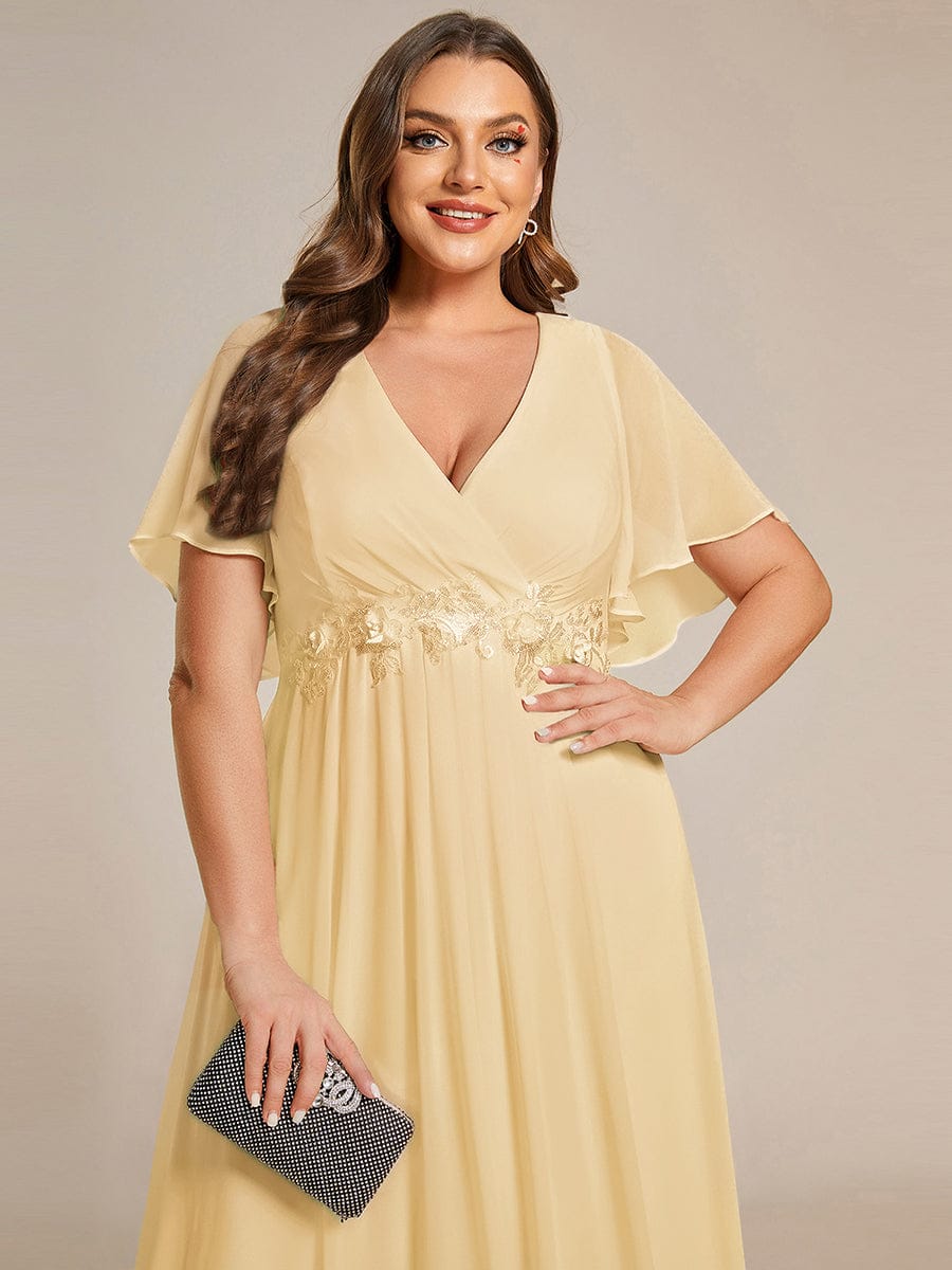 Elegant Chiffon Applique Evening Dress with Flutter Sleeves #color_Yellow