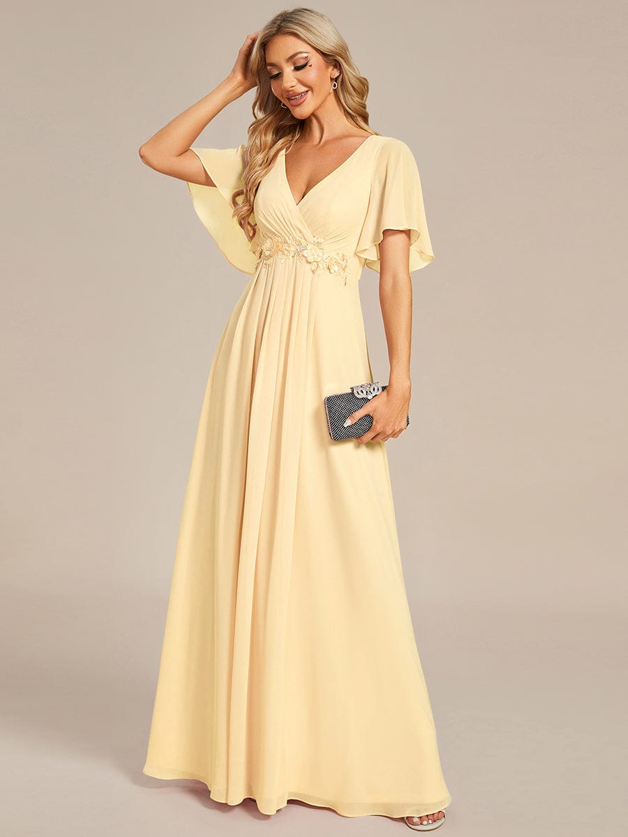 Elegant Chiffon Applique Evening Dress with Flutter Sleeves #color_Yellow